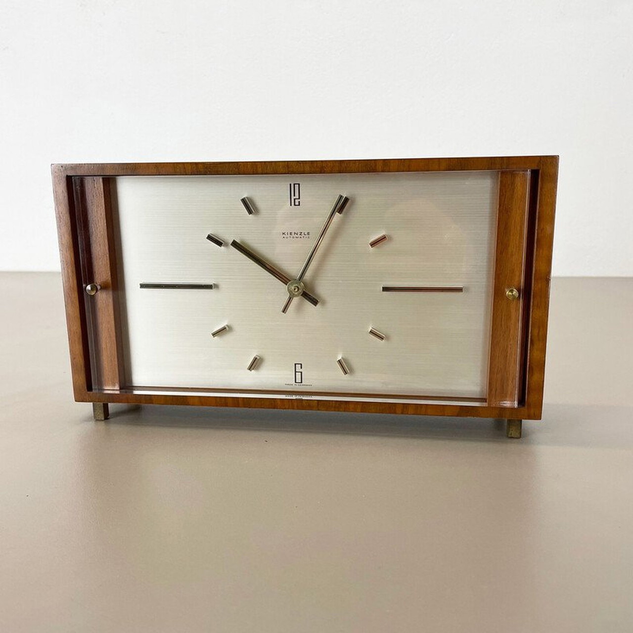 Vintage Hollywood Regency wooden table clock by Kienzle, Germany