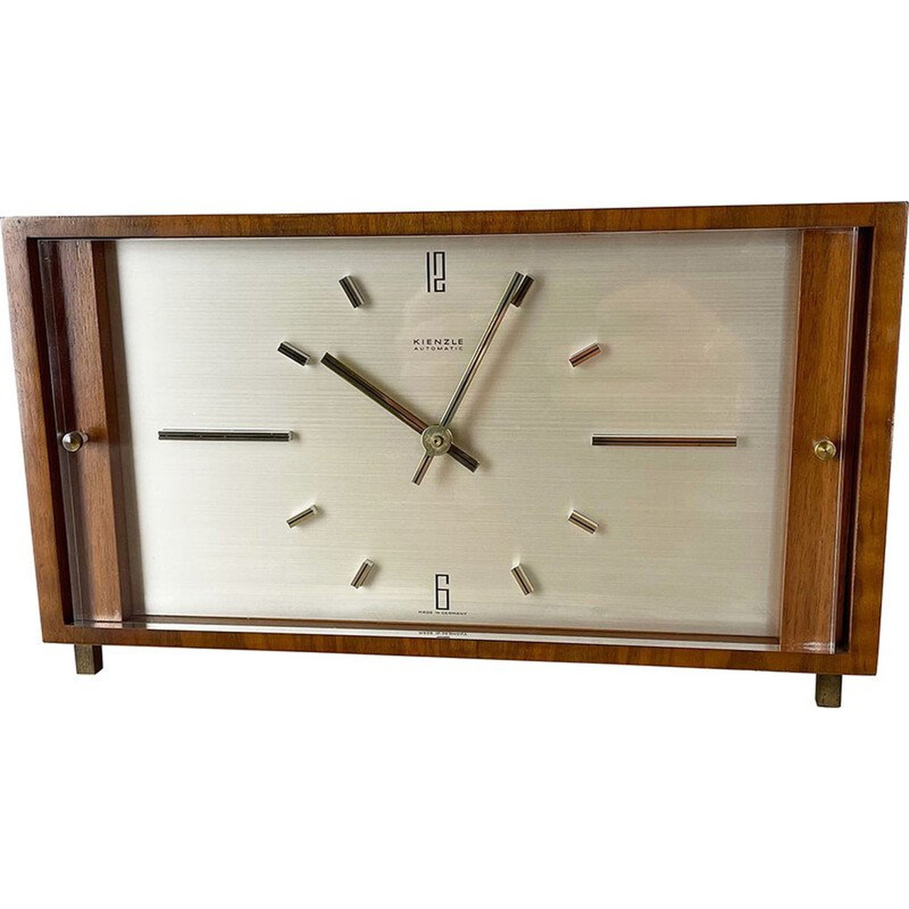 Vintage Hollywood Regency wooden table clock by Kienzle, Germany