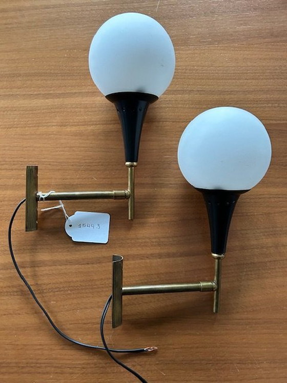 Image 1 of Set Of Two Spherical Italian Brass Wall Lights