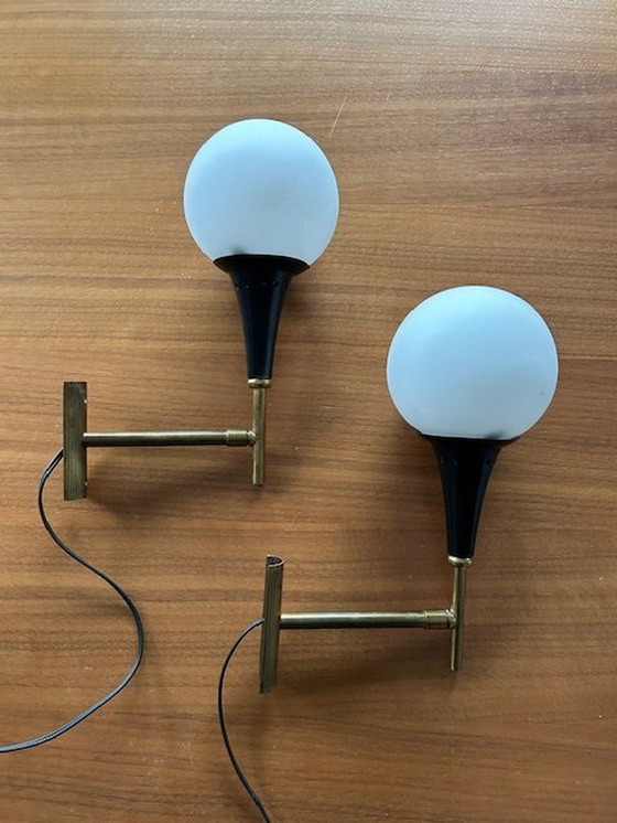 Image 1 of Set Of Two Spherical Italian Brass Wall Lights