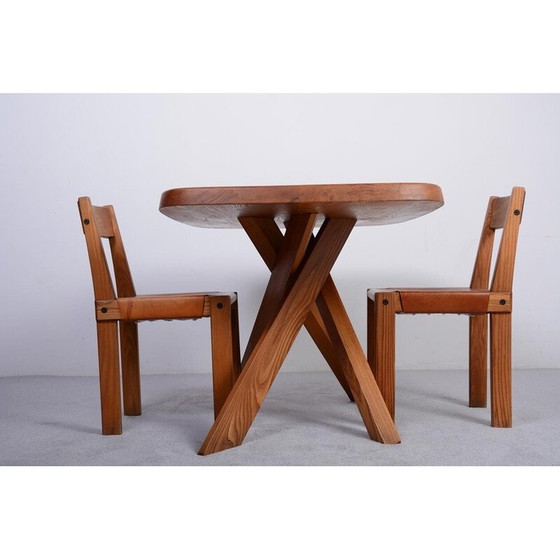 Image 1 of Vintage Aban T35A table in solid elm by Pierre Chapo