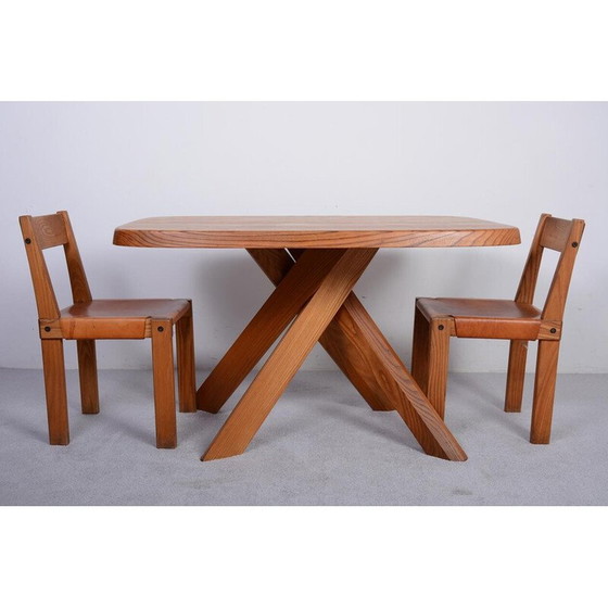 Image 1 of Vintage Aban T35A table in solid elm by Pierre Chapo
