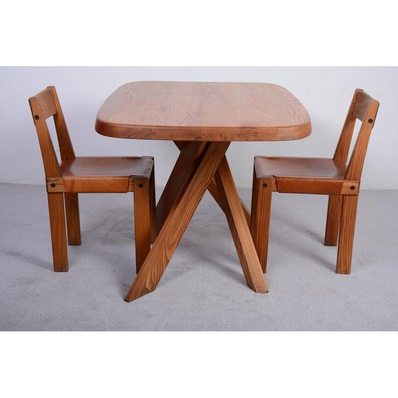 Image 1 of Vintage Aban T35A table in solid elm by Pierre Chapo