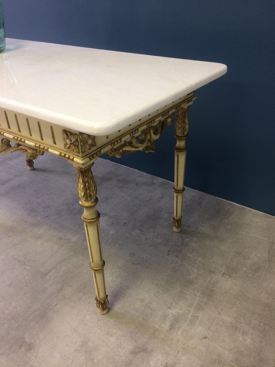 Image 1 of Antique Wood And Marble Coffee Table