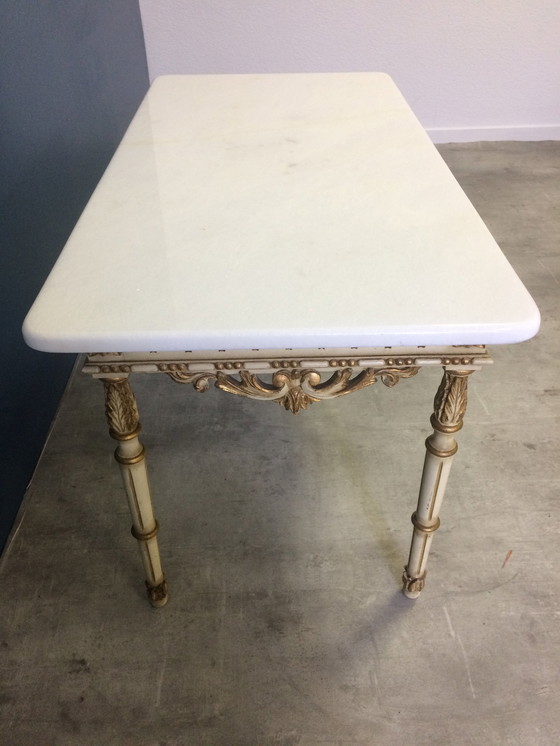 Image 1 of Antique Wood And Marble Coffee Table