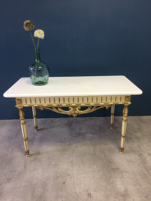 Antique Wood And Marble Coffee Table