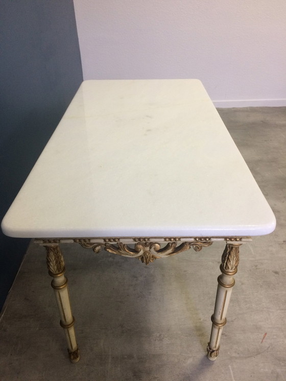 Image 1 of Antique Wood And Marble Coffee Table