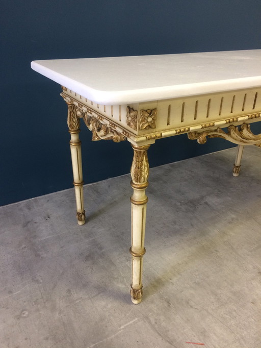 Antique Wood And Marble Coffee Table