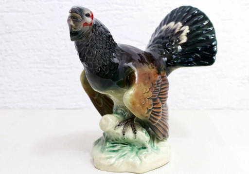 Figurine de coq de bruyère ou de grand tétra en céramique 1970