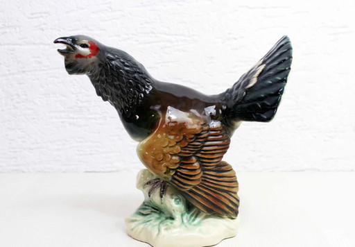 Figurine de coq de bruyère ou de grand tétra en céramique 1970