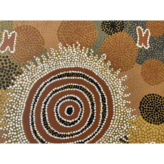 Image 1 of Pintura aborigen antigua "Loro verde soñando" de Rachael Nabaljari, 1985