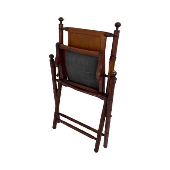 Image 1 of Officer’s chair - wood and leather upholstery - Military Campaign style