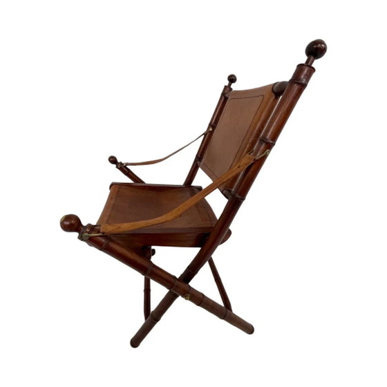 Image 1 of Officer’s chair - wood and leather upholstery - Military Campaign style