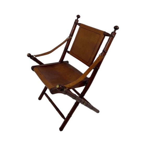 Image 1 of Officer’s chair - wood and leather upholstery - Military Campaign style