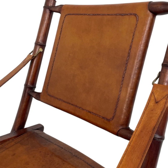 Image 1 of Officer’s chair - wood and leather upholstery - Military Campaign style