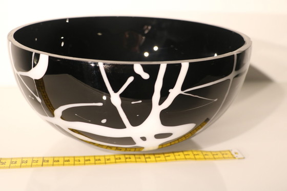 Image 1 of Bowl Of Black Glass With White Glass Decorations