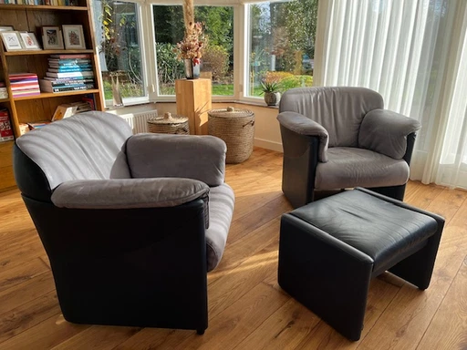 2x Jori armchairs Jr 4600 with matching footstool