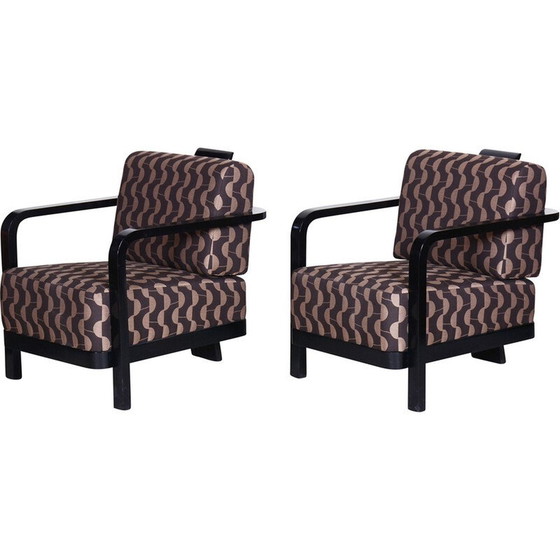 Image 1 of Pair of vintage blackened solid oakwood armchairs by Josef Chochol, Czechia 1920