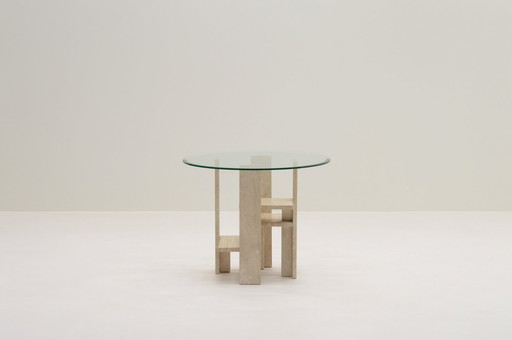 Travertine Side Table in the style of Willy Ballez, 1970S Belgium.