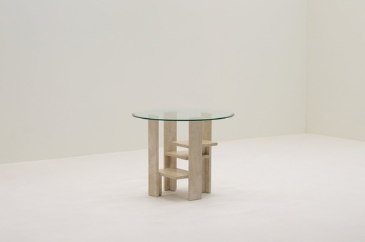 Travertine Side Table in the style of Willy Ballez, 1970S Belgium.