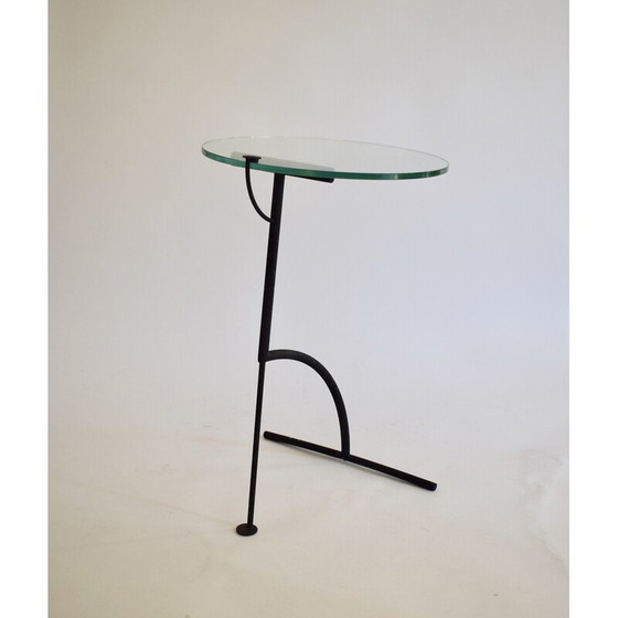 Image 1 of Vintage "Tea for two" side table in black lacquered metal and glass by Gavin Lindsay for Tebong, 1980