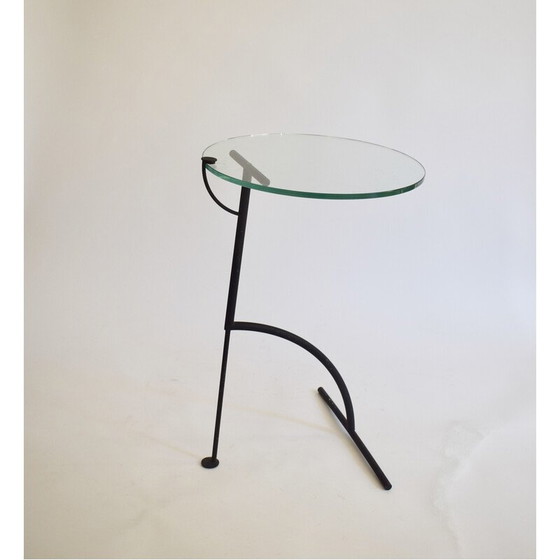 Image 1 of Vintage "Tea for two" side table in black lacquered metal and glass by Gavin Lindsay for Tebong, 1980
