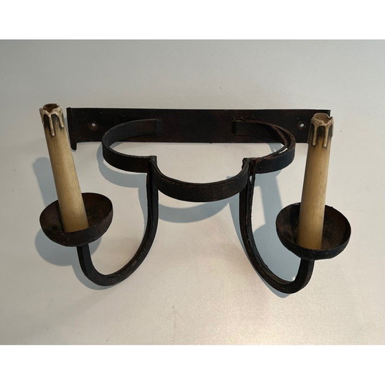 Image 1 of Set di 4 lampade da parete vintage in ferro battuto a forma di trifoglio, Francia 1950