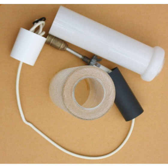 Image 1 of Set of 3 vintage opal glass and brass pendant lamps by Doria