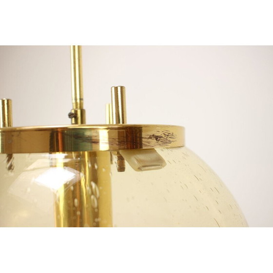 Image 1 of Vintage brass and glass suspension lamp by Kamenický Šenov, Czechoslovakia 1970