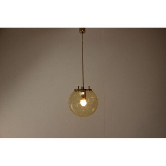 Image 1 of Vintage brass and glass suspension lamp by Kamenický Šenov, Czechoslovakia 1970