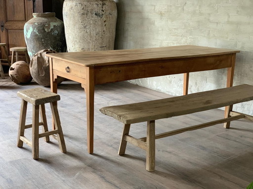 Antique Farm Table With 2 Drawers