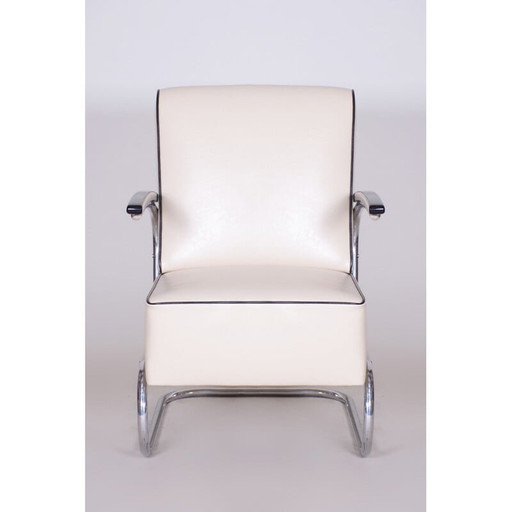 Vintage white leather armchair by Mucke Melder, Czechoslovakia 1930s