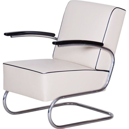 Vintage white leather armchair by Mucke Melder, Czechoslovakia 1930s