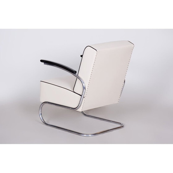 Image 1 of Vintage white leather armchair by Mucke Melder, Czechoslovakia 1930s