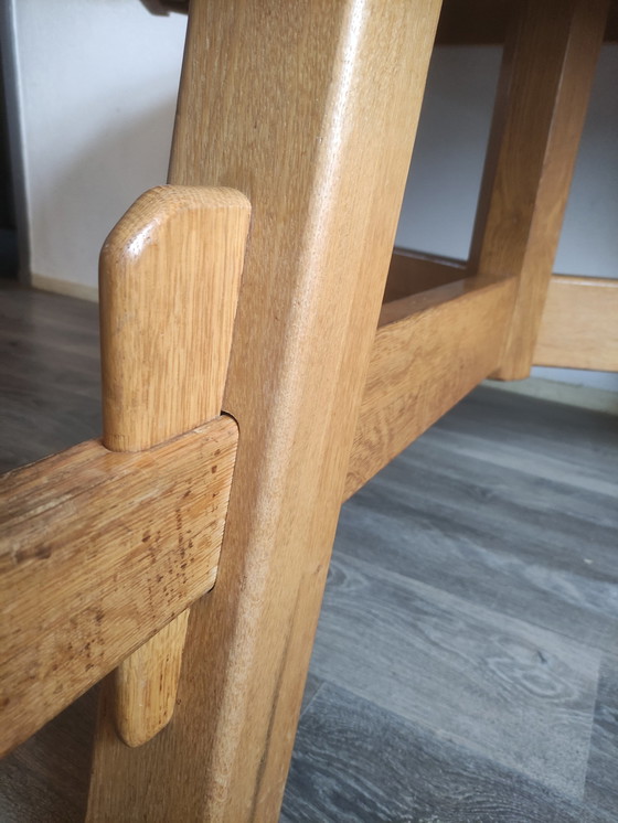 Image 1 of Vintage brutalist, sculptural oak triangle dining table