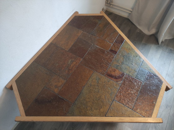 Image 1 of Vintage brutalist, sculptural oak triangle dining table