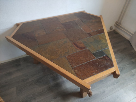 Image 1 of Vintage brutalist, sculptural oak triangle dining table