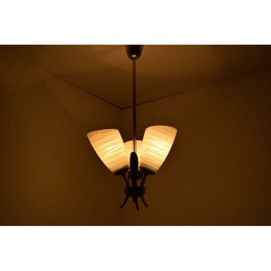 Image 1 of Vintage glass and brass chandelier, Czechoslovakia 1960