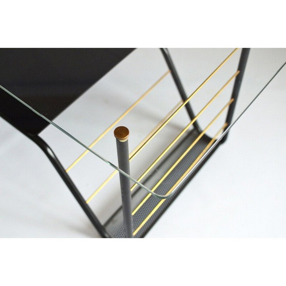 Image 1 of Vintage coffee table in black lacquered metal and glass, France 1950