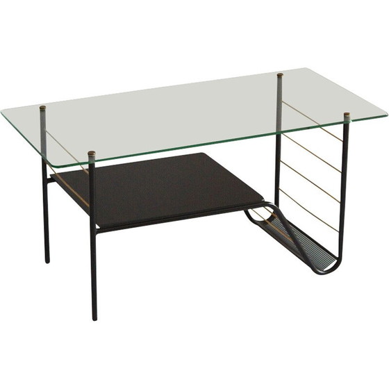 Image 1 of Vintage coffee table in black lacquered metal and glass, France 1950