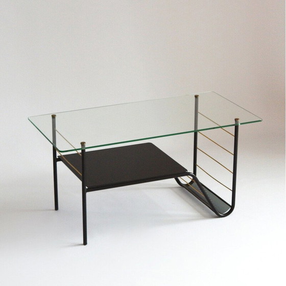 Image 1 of Vintage coffee table in black lacquered metal and glass, France 1950