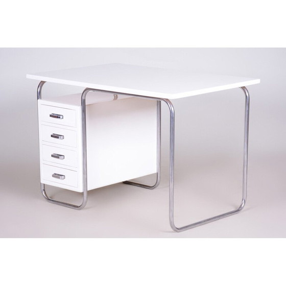 Image 1 of Vintage white Bauhaus desk in chromed metal by Robert Slezak, Czechoslovakia