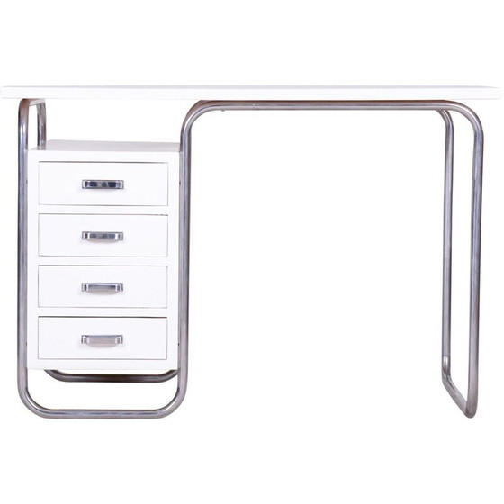 Image 1 of Vintage white Bauhaus desk in chromed metal by Robert Slezak, Czechoslovakia