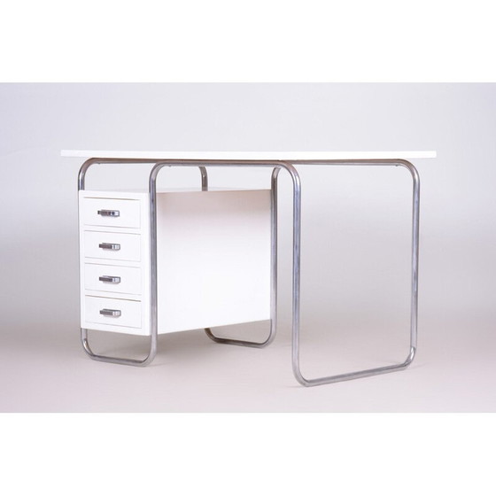 Image 1 of Vintage white Bauhaus desk in chromed metal by Robert Slezak, Czechoslovakia