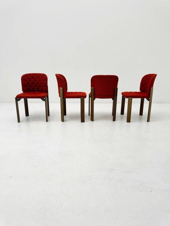 Image 1 of Set of 4 Red Upholstered Mid-Century Chairs by Dietiker Stein Am Rhein