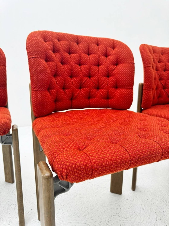 Image 1 of Set of 4 Red Upholstered Mid-Century Chairs by Dietiker Stein Am Rhein