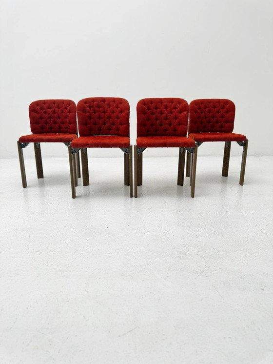 Image 1 of Set of 4 Red Upholstered Mid-Century Chairs by Dietiker Stein Am Rhein