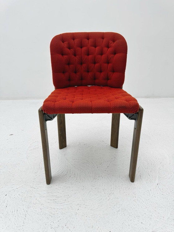 Image 1 of Set of 4 Red Upholstered Mid-Century Chairs by Dietiker Stein Am Rhein