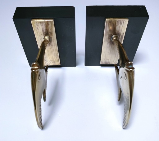 Pair of Bookends Fish Bronze Marble Black Design