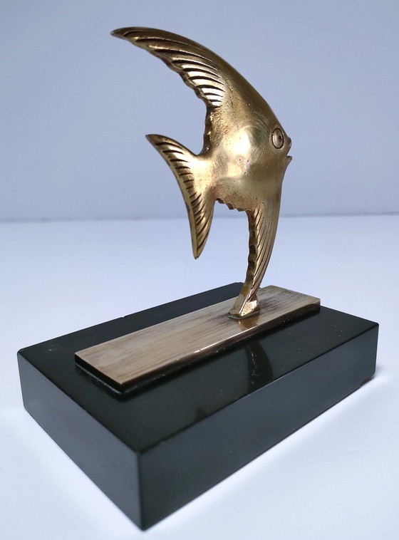 Image 1 of Pair of Bookends Fish Bronze Marble Black Design